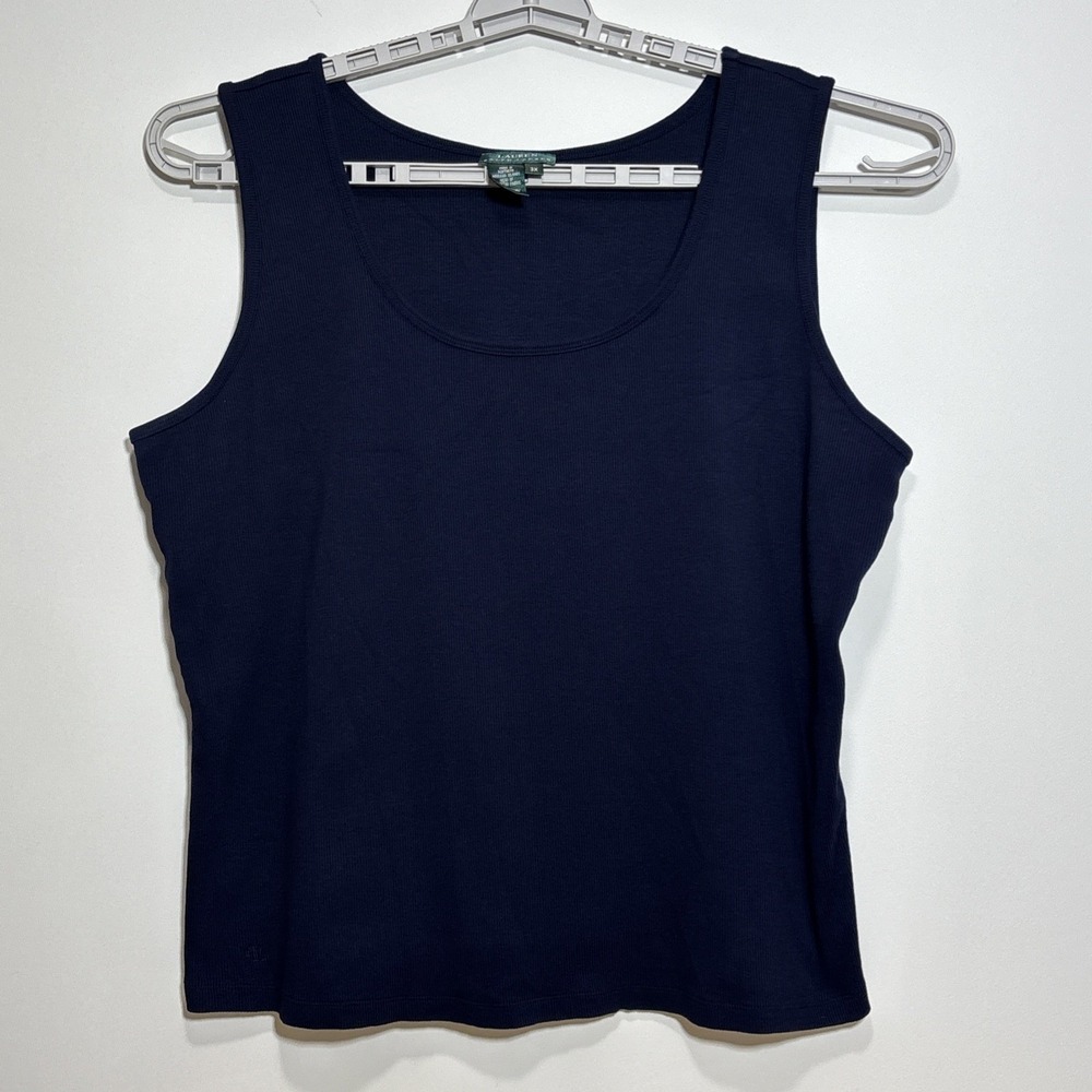 Lauren Ralph Lauren Tank Top Navy Blue Ribbed Cotton Scoop Neck Workcore Logo 3X